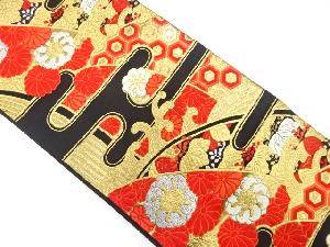 アンティーク　荒波にヱ霞・菊桐模様織出し袋帯（着用可）